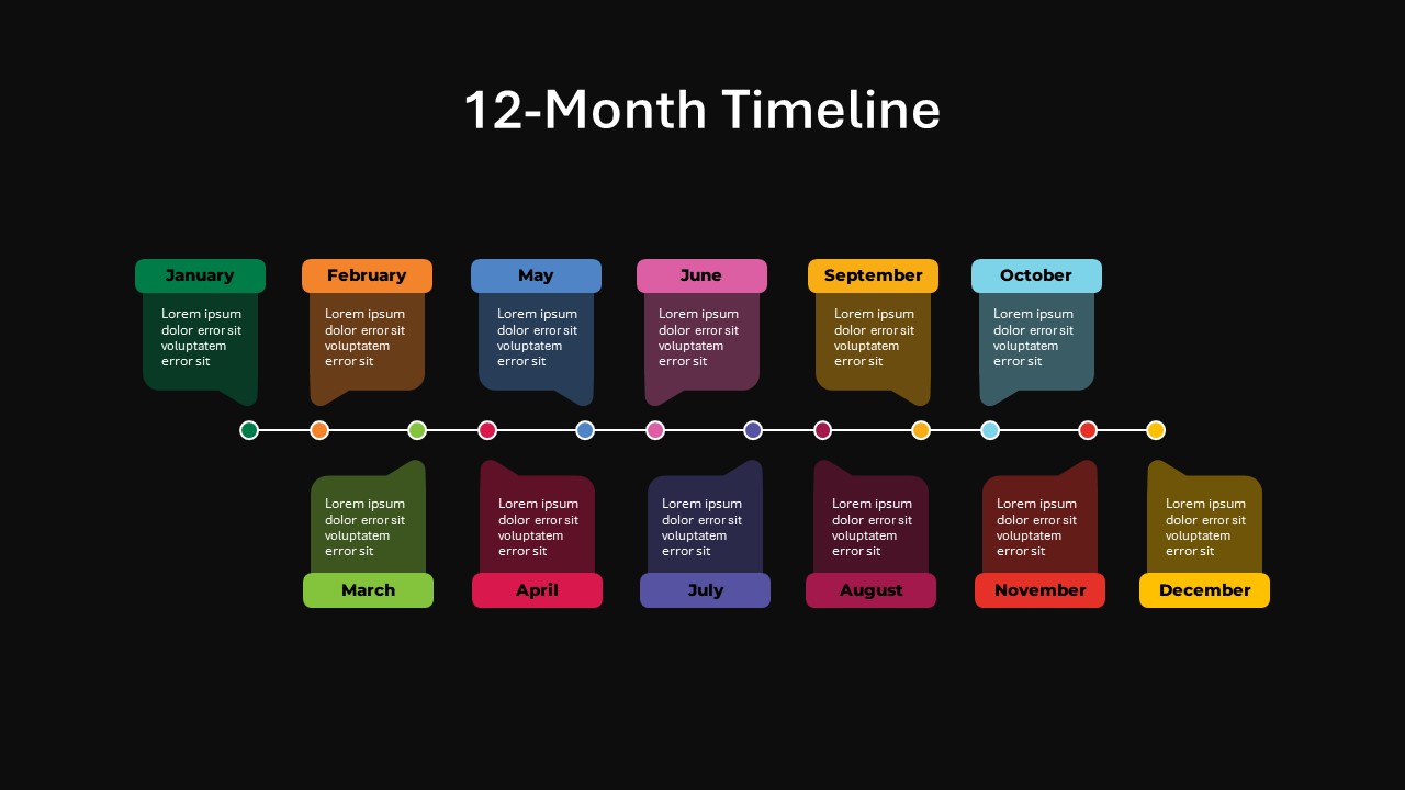 dark theme 12 month sample PowerPoint timeline