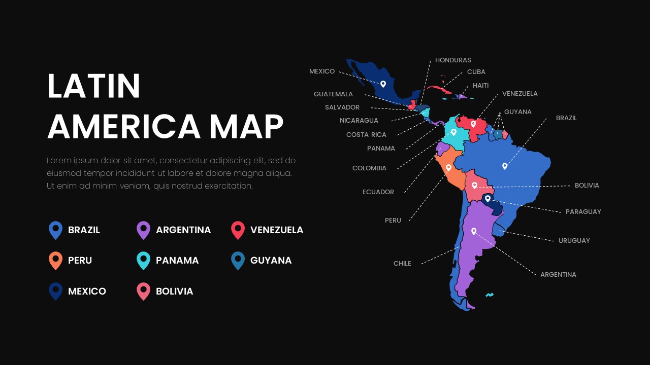 latin america map dark theme