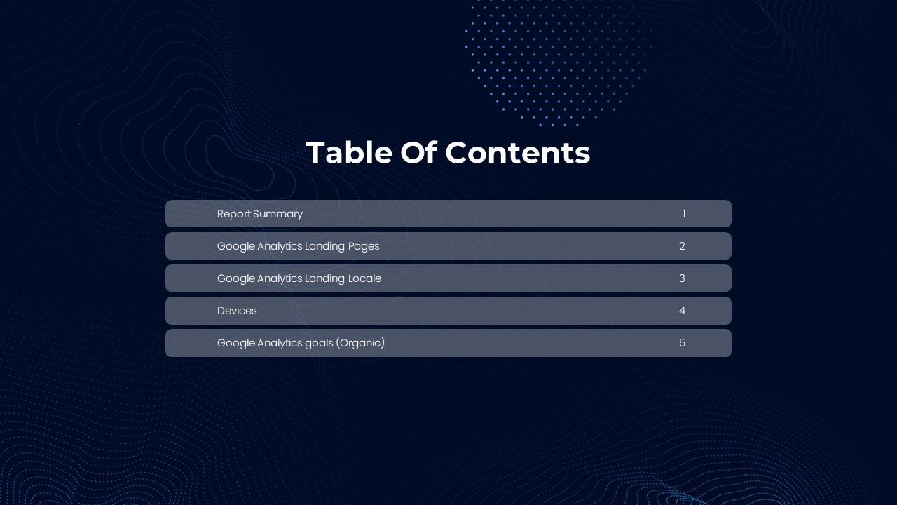 Google Analytics Report Agenda