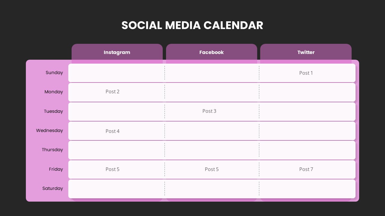 dark theme social media calendar