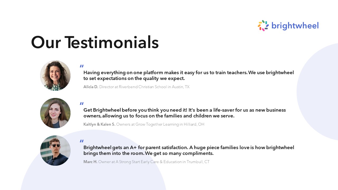 brightwheel testimonial template