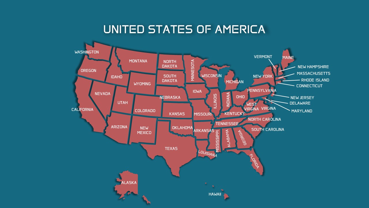 50 States of America Map Template for PPT and Google Slides