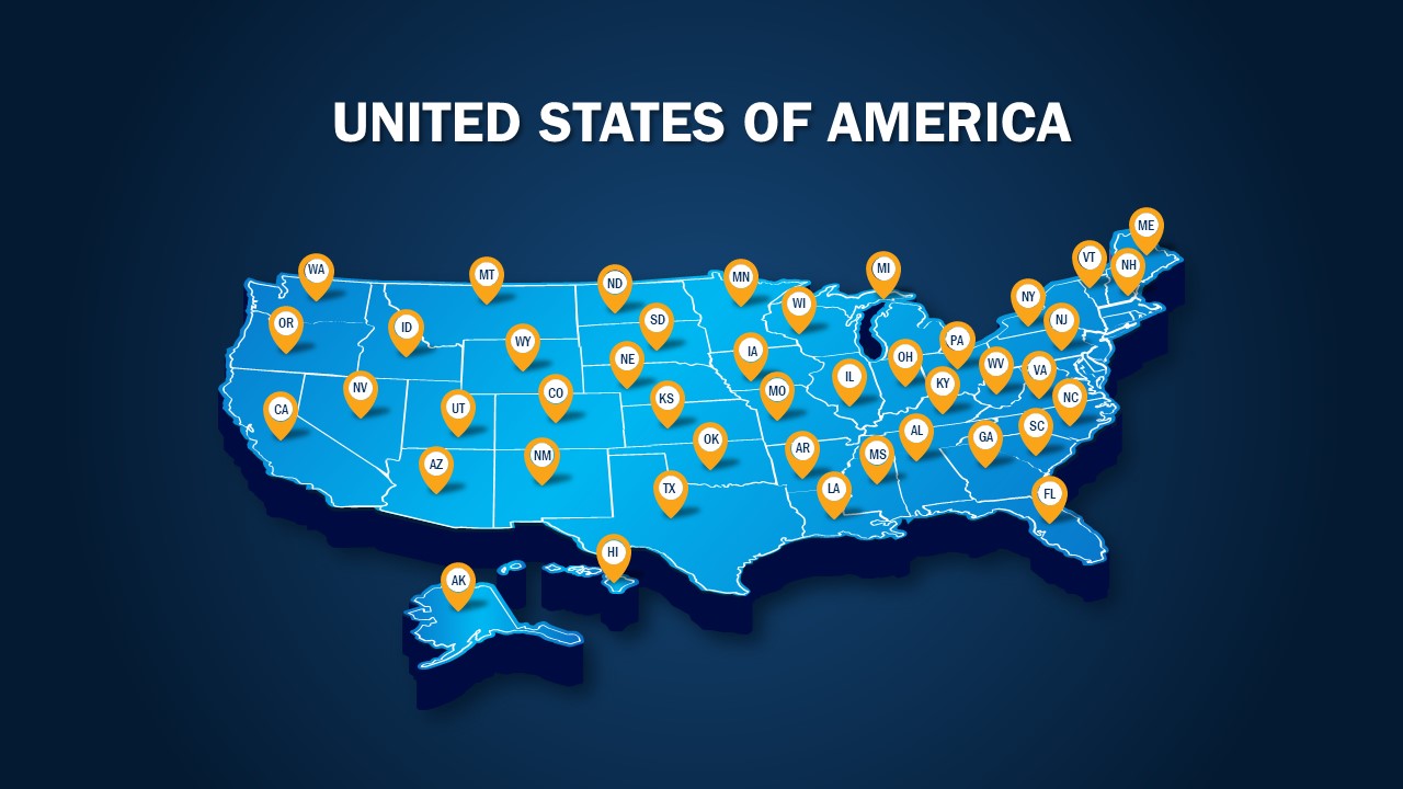 us map with pointers