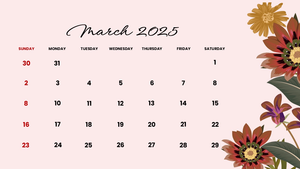 interactive March 2025 calendar template