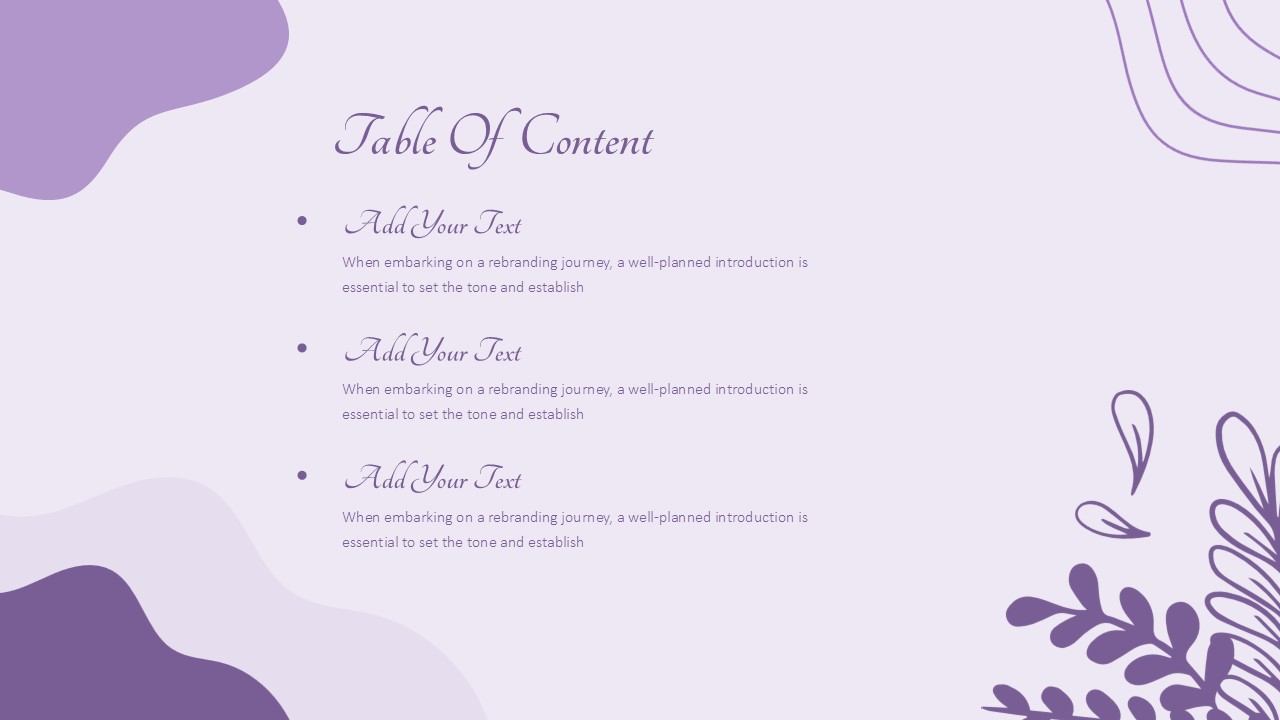 purple aesthetic table of contents