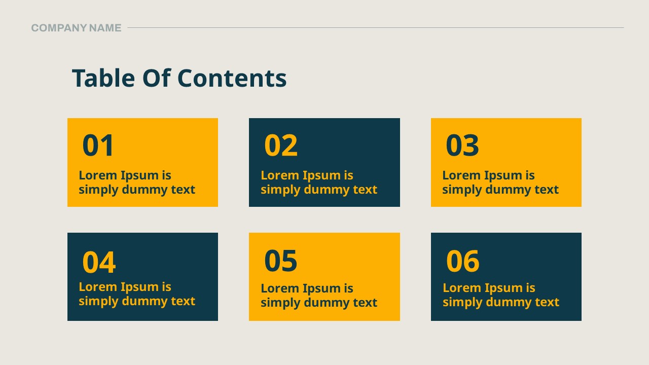 table of contents template