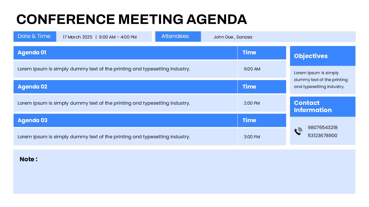conference agenda table template