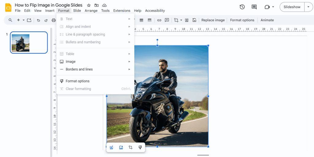 format option in tool bar
