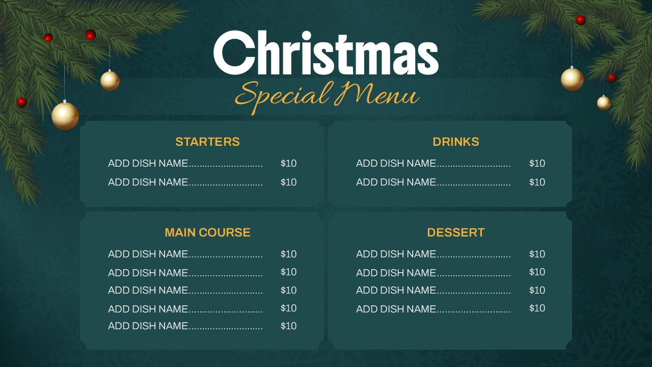 Christmas menu template for PowerPoint, Google Slides & Canva