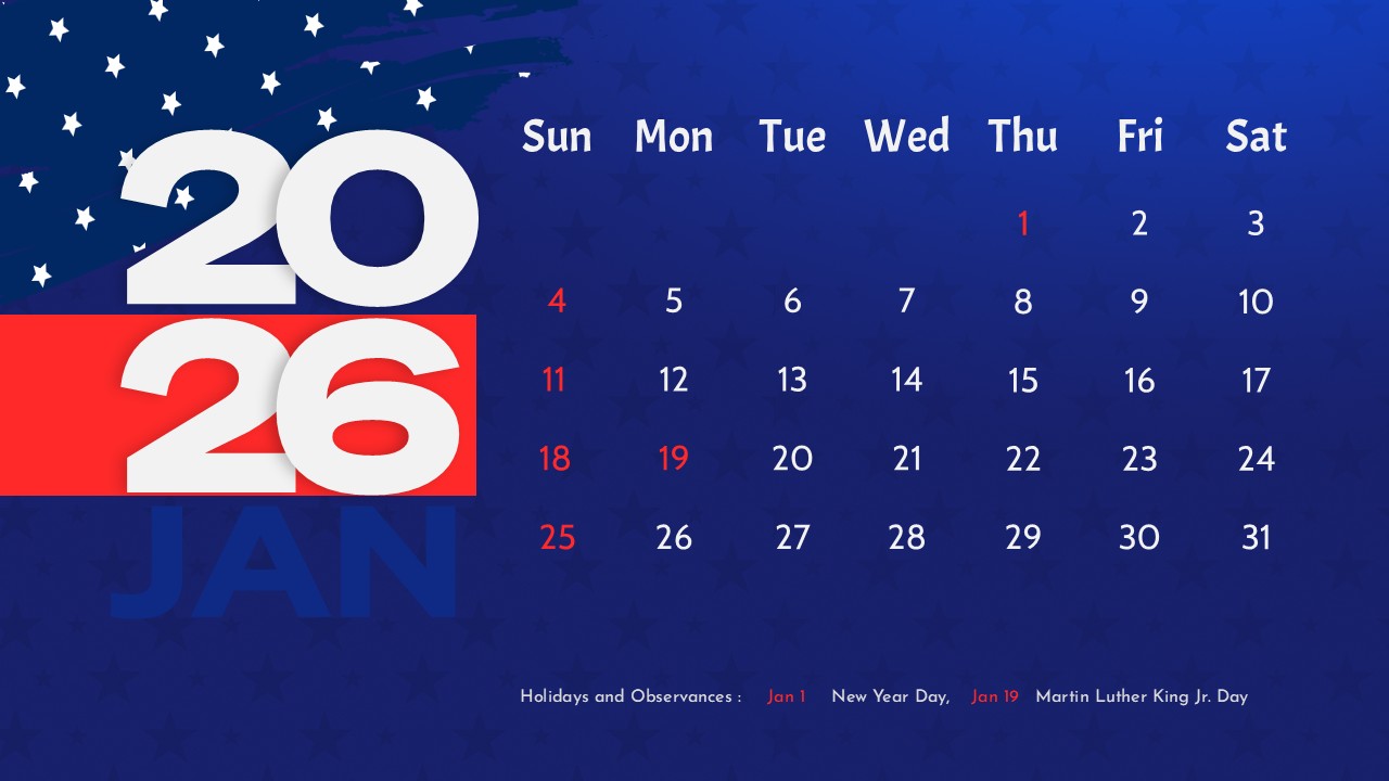 us holiday calendar January