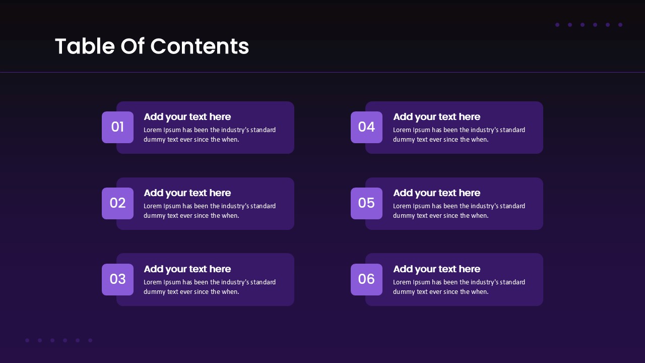 Table of Contents Template