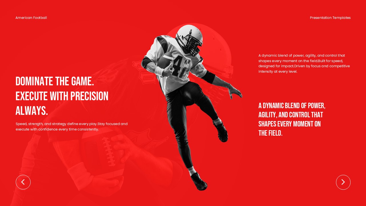 American Football Performance Template - analysis slide with red background and precision messaging