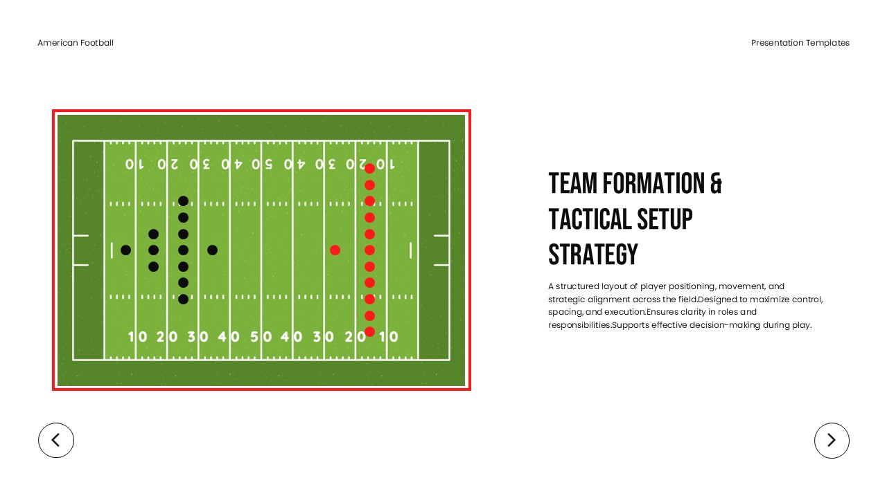 American Football Tactical Template - field diagram with player positioning dots and formation strategy