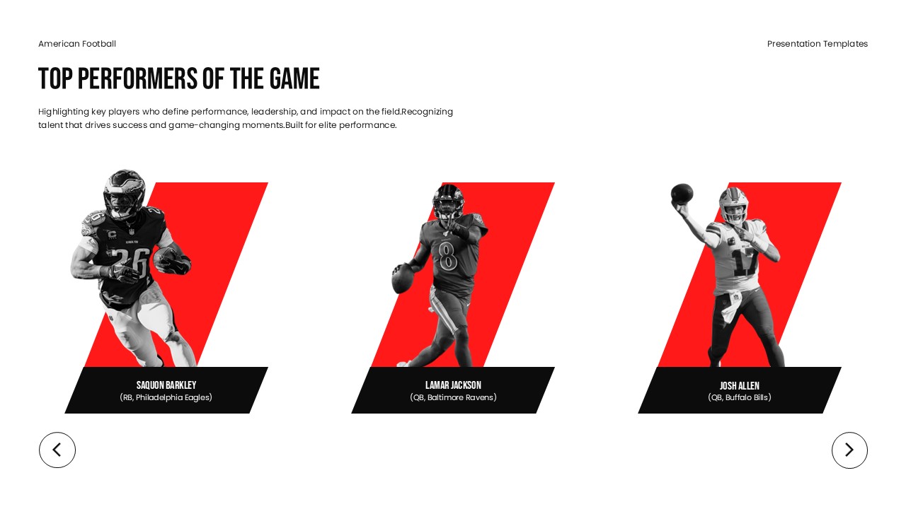 American Football Players Template - top performers showcase with three player profile sections