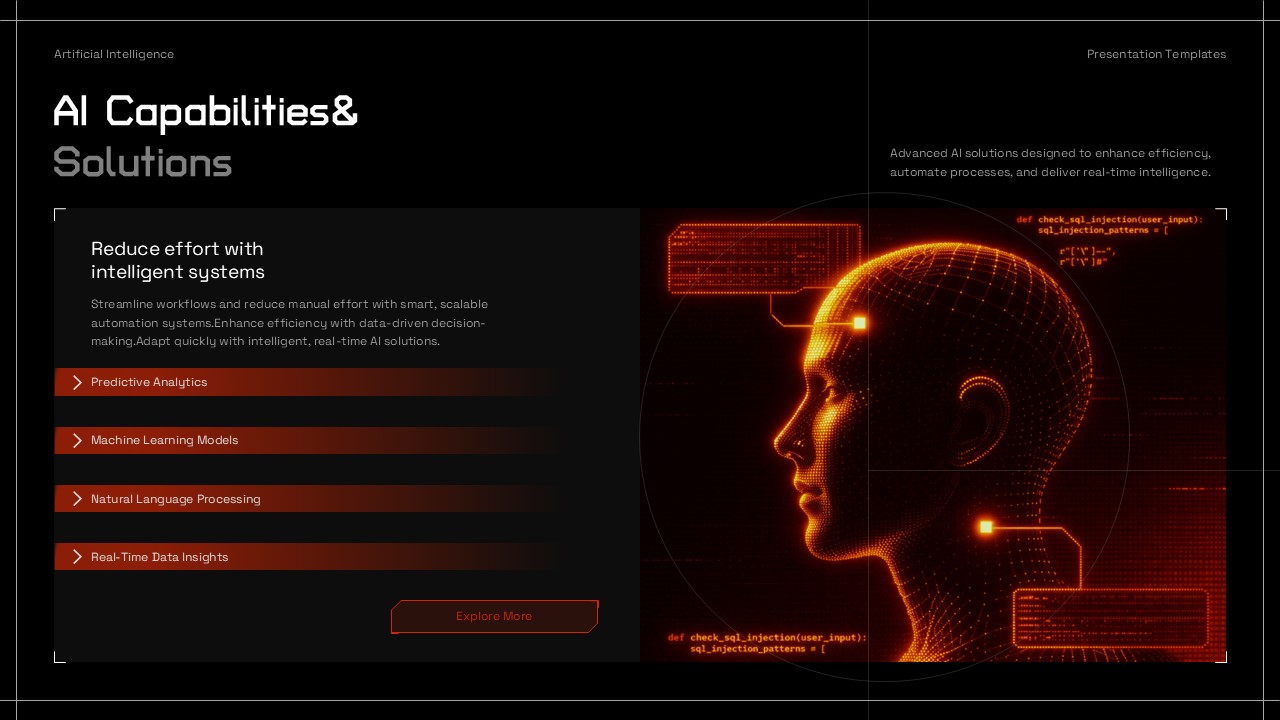 AI Capabilities Template - predictive analytics and ML solutions slide