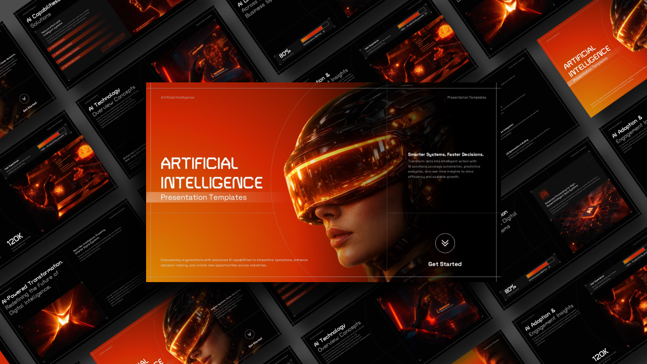 AI PowerPoint Template - futuristic cover slide with VR goggles
