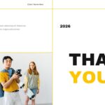 Brand Guidelines Template - thank you slide with large yellow and black text and vintage camera photo