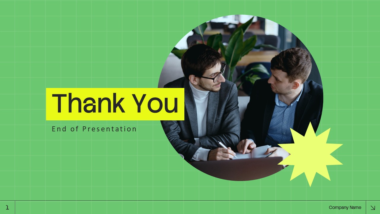 Business Executive Summary Template - final presentation slide with closing elements and template branding