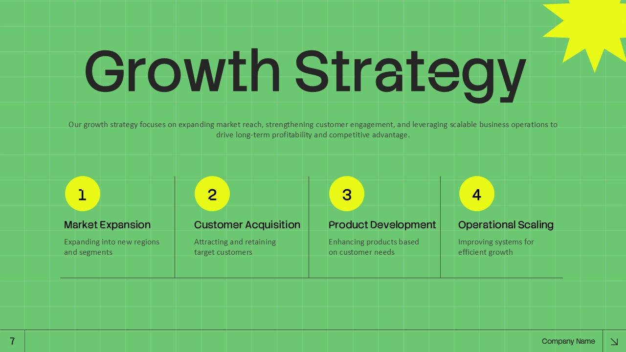 Business Executive Summary Template - market expansion slide with growth strategy columns and process flow
