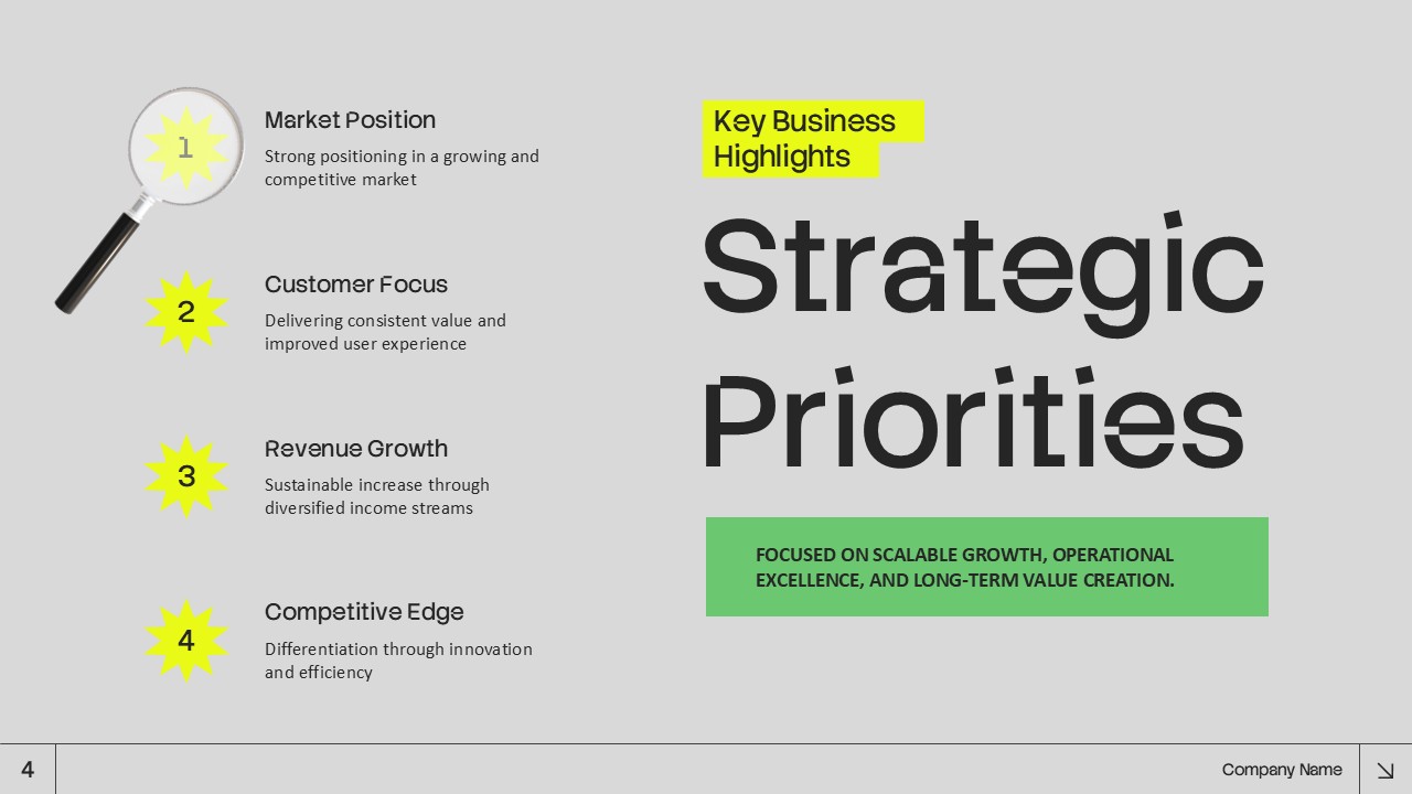 Business Executive Summary Template - trend analysis slide with performance charts and supporting text blocks