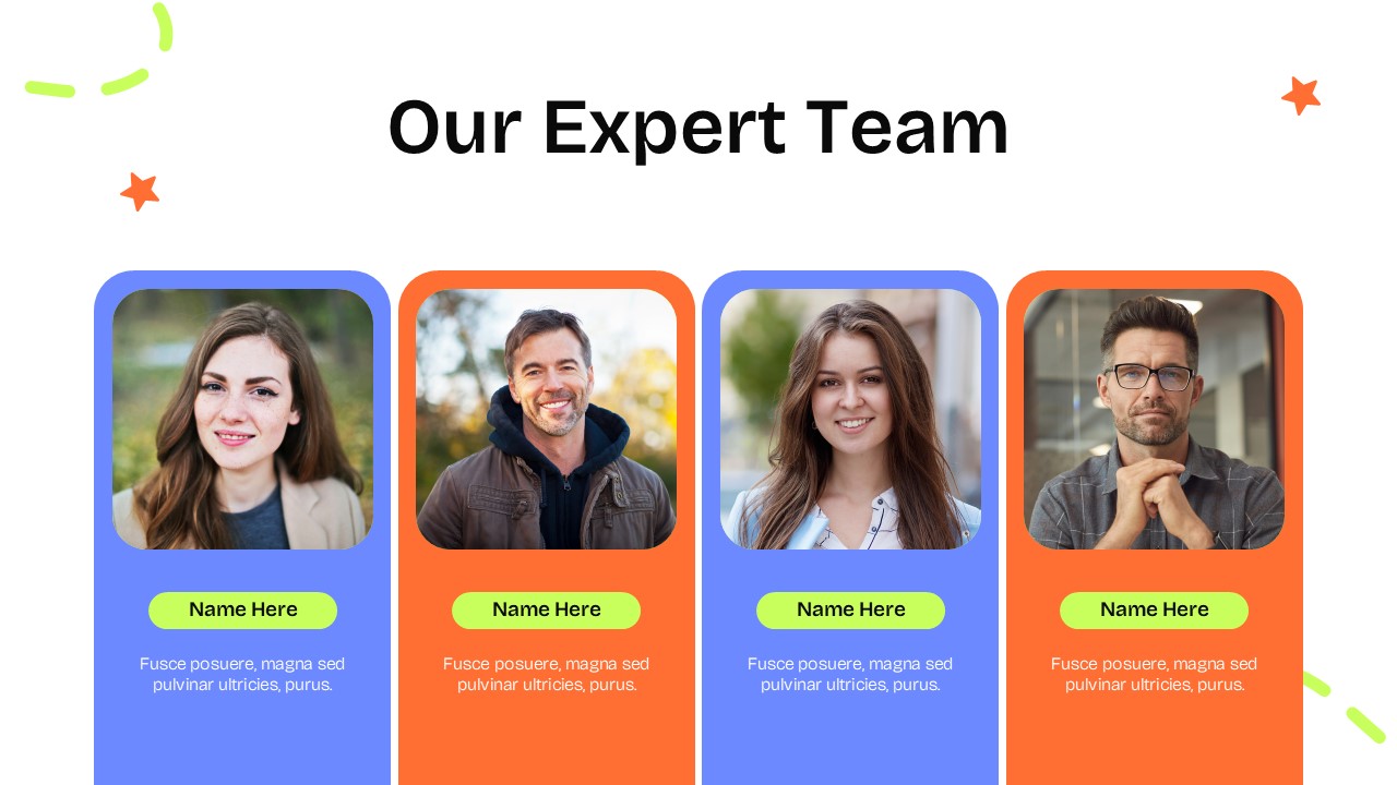 Expert Team Template - Four team member cards with headshots