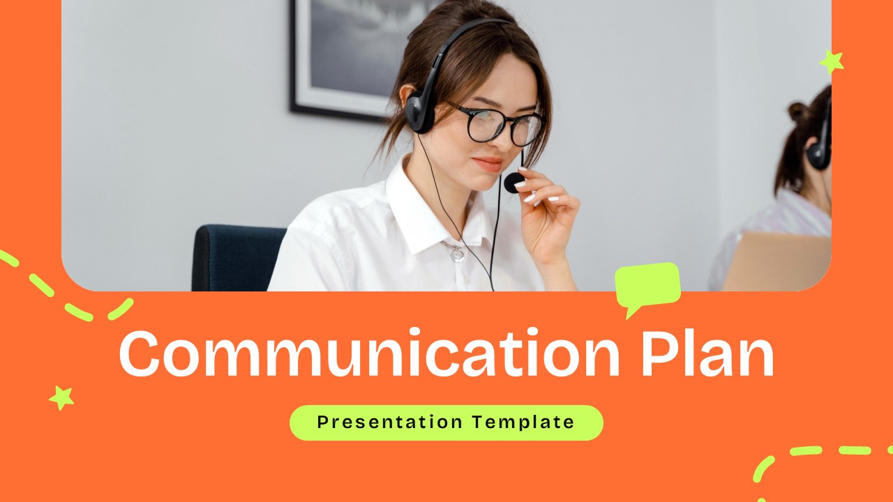 Communication Plan PowerPoint Template - Title slide orange background