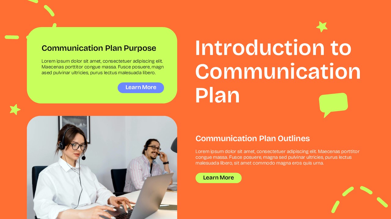 Communication Plan Introduction - Two-column layout with green sections