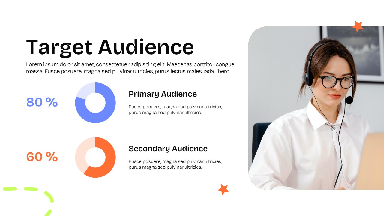 Target Audience Template - Two circular progress charts 80% and 60%