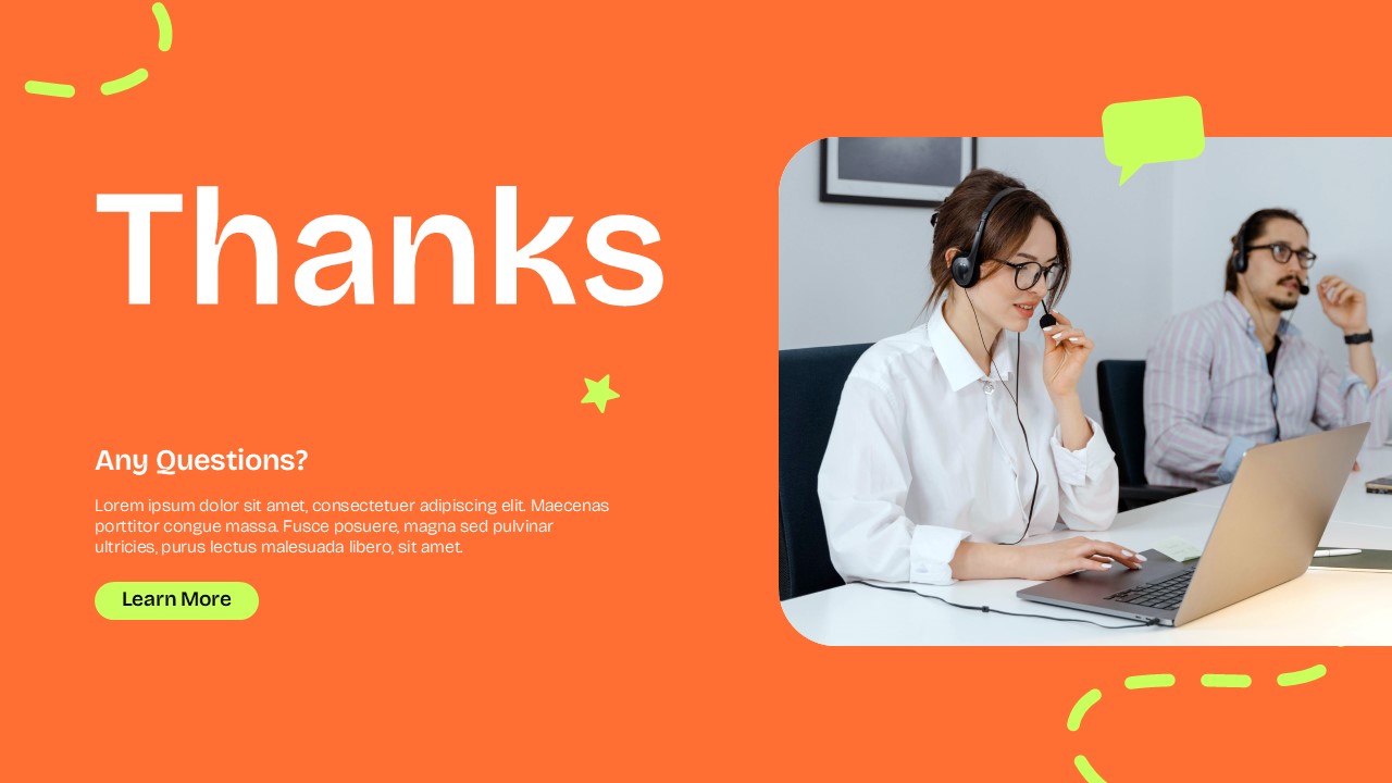 Communication Plan Thank You - Orange closing slide with office workers