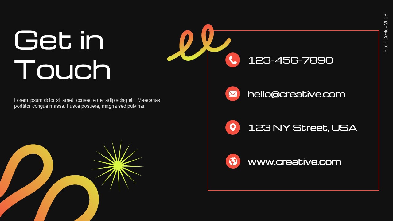 Creative Agency Contact - Complete contact information with icons for phone, email, address and website connections