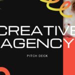 Creative Agency Pitch Deck - Bold title slide with artistic portrait and flowing colorful elements creating visual impact
