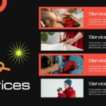 Creative Agency Services - Four service boxes showcasing digital work, fashion, painting, and photography capabilities