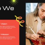 Creative Agency Who We Are - Professional woman with tablet illustrating company vision and mission with targeted icons