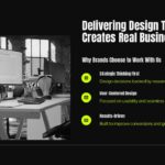 Design Agency Value - Workspace imagery paired with strategic thinking and results-driven approach benefits