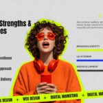 Design Agency Capabilities - Team member portrait with skill proficiency bars for branding, UX, and development