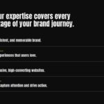 Design Agency Expertise - Four-stage brand journey from strategy to marketing across numbered service categories