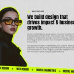 Design Agency About - Portrait of creative professional with yellow-outlined styling and company achievements
