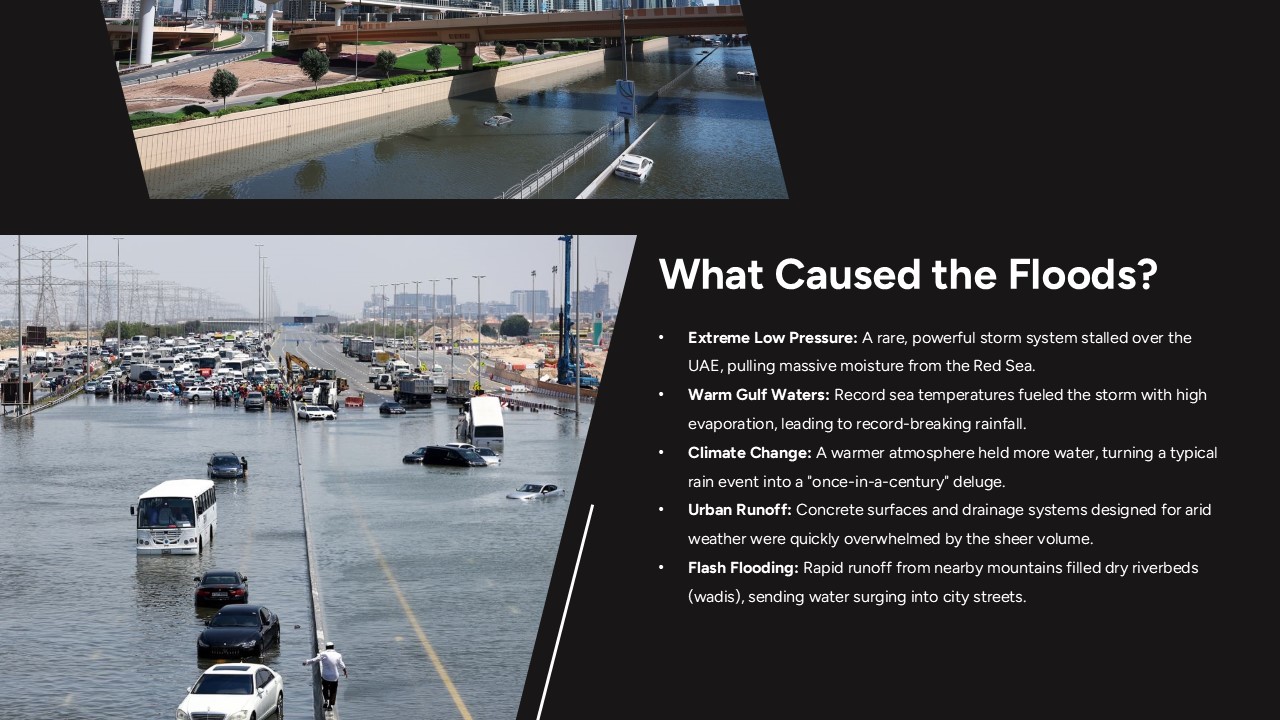Dubai Floods Template - Historic weather event title slide