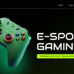 E-Sports Gaming Template - title slide with green gaming controller and presentation template text