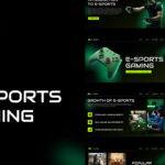E-Sports Gaming Template - cover slide with dark background, green accents, and multiple slide previews