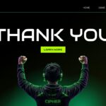 E-Sports Gaming Template - thank you slide with victory pose silhouette and learn more button