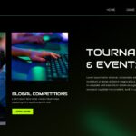E-Sports Gaming Template - tournaments slide with competitive gaming photos and global competitions section