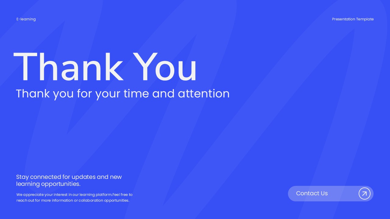 E-learning Template - Thank you slide with contact information