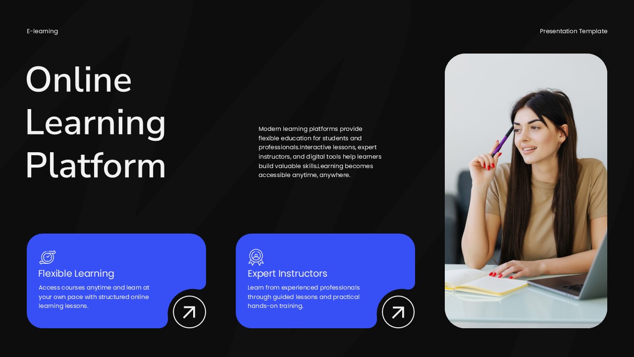 E-learning Template - Platform features with flexible learning options