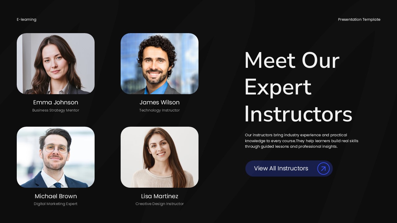 E-learning Template - Expert instructors team with four professional profiles