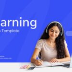 E-learning Template - Cover slide with woman studying online