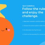 English Class Quiz Template - blue guidelines slide with orange character and 4 numbered quiz rules