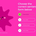 English Class Quiz Template - sentence form correct answer with option A in green and explanation