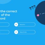 English Class Quiz Template - spelling question on blue background with circular character and 4 options