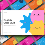 English Class Quiz Template - colorful cover slide with cartoon star characters on pink background
